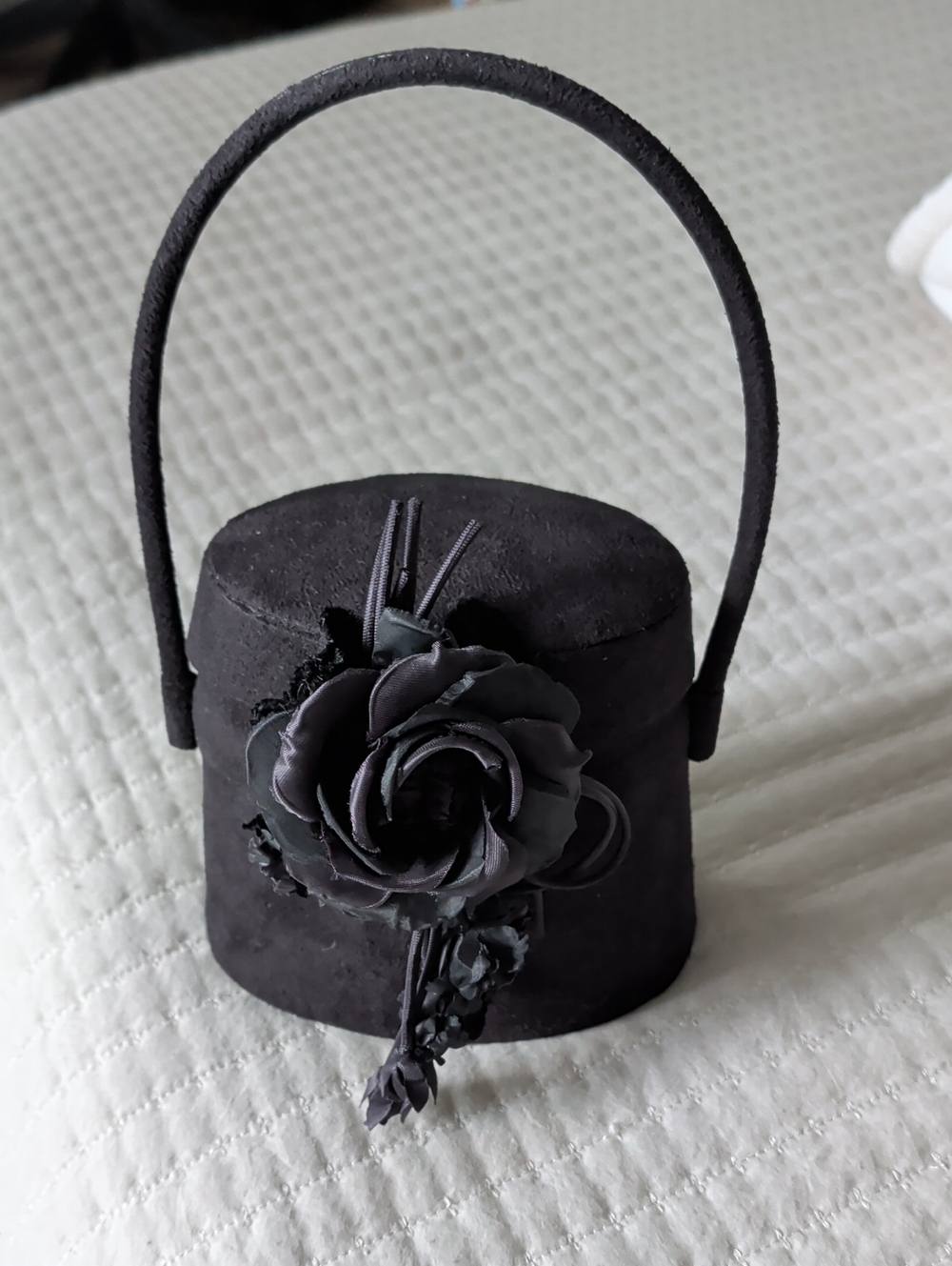 Vintage and Rare, Bosom Buddy Bags Black Floral Appliqué Mini Handbag